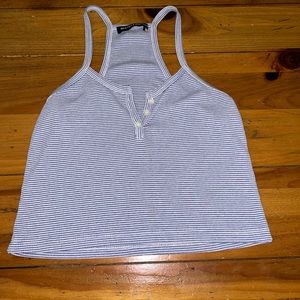 Brandy Melville Blue and White Striped Cropped Tank Top One Size Fits All